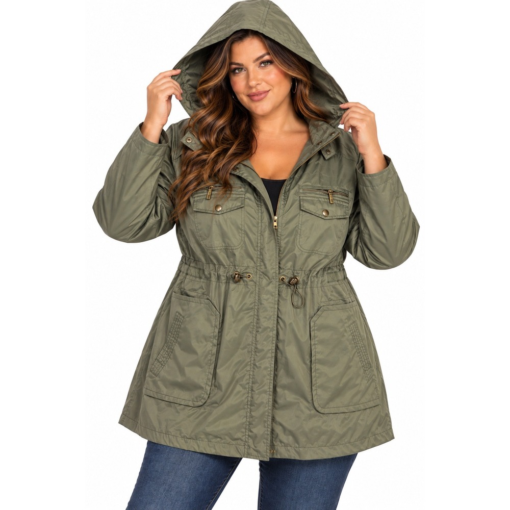 Yoki Anorak Jacket 3XL Olive Green Hooded Utility Drawstring Plus Size New